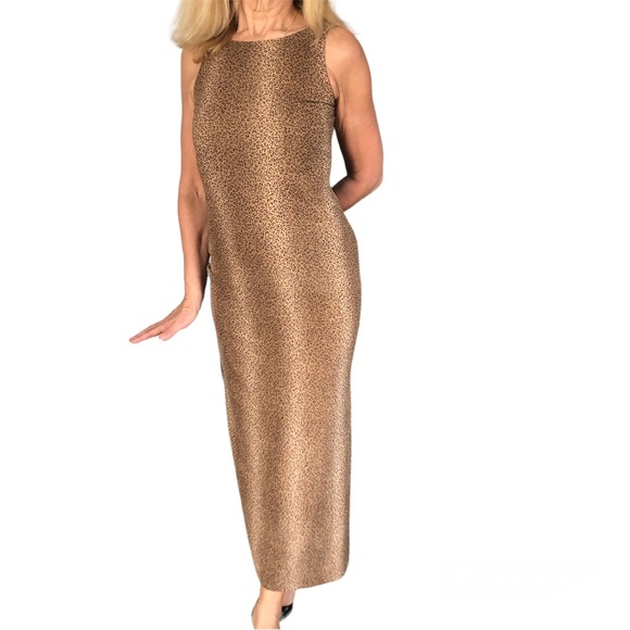 Lori Ann petite gold sparkle jaguar print evening gown  design shoulders Size 6 - Picture 1 of 6